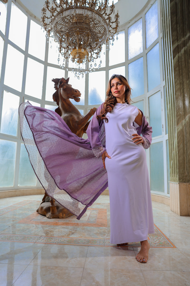 عباية اللؤلؤ المحجبة – لون موف ترابي