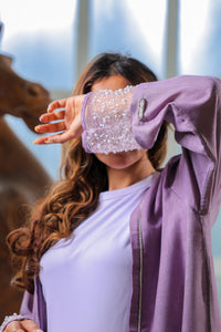 عباية اللؤلؤ المحجبة – لون موف ترابي