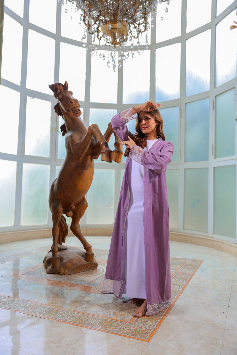 عباية اللؤلؤ المحجبة – لون موف ترابي