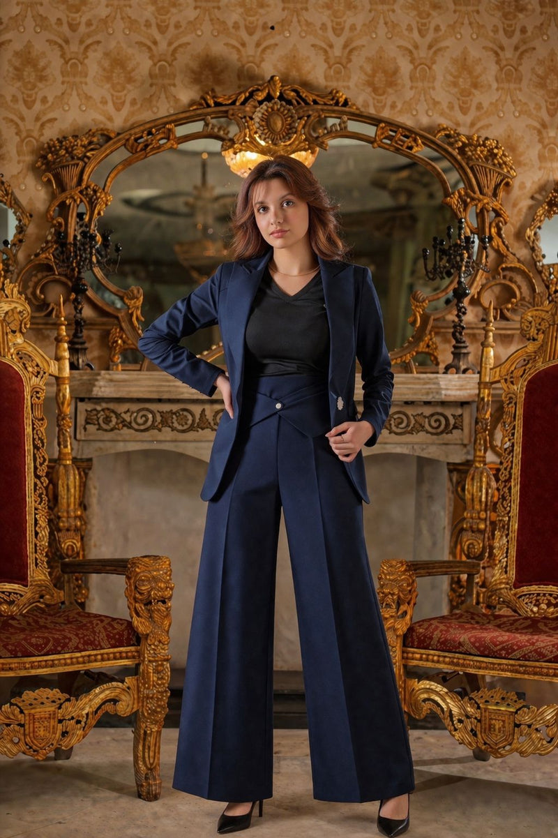 بدلة بحرية مصممة بنمط هندسي