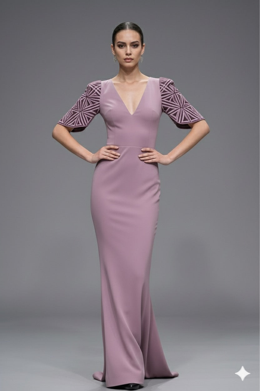 Image of فستان جيومتريك جريس – لون موف ناعم