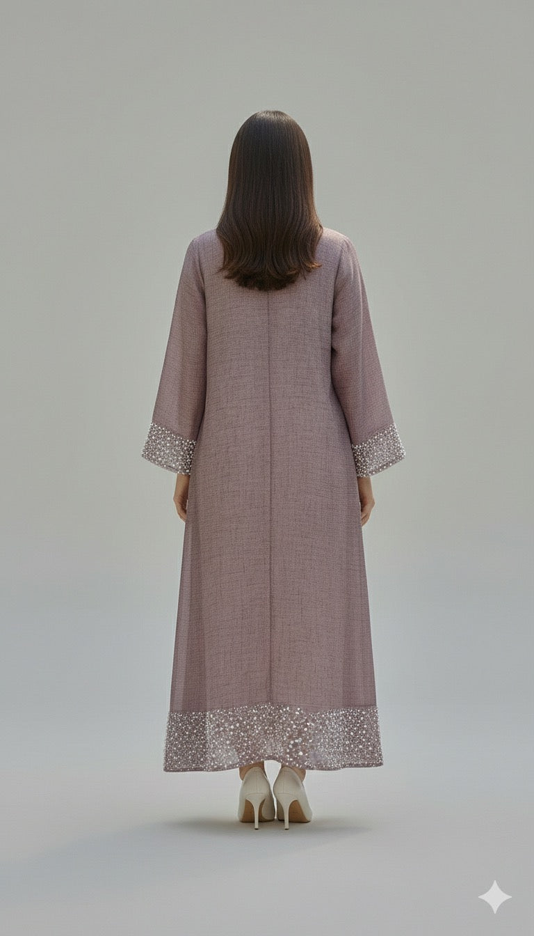 Image of عباية اللؤلؤ المحجبة – لون موف ترابي