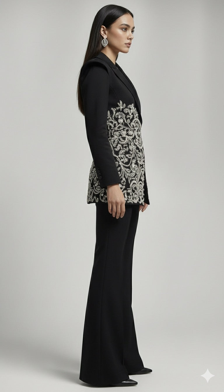 Image of Embroidered Black Evening Suit