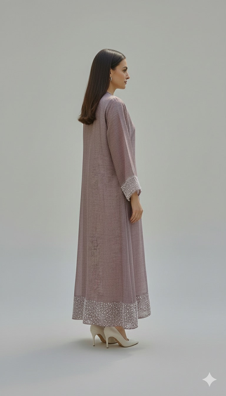 Image of عباية اللؤلؤ المحجبة – لون موف ترابي