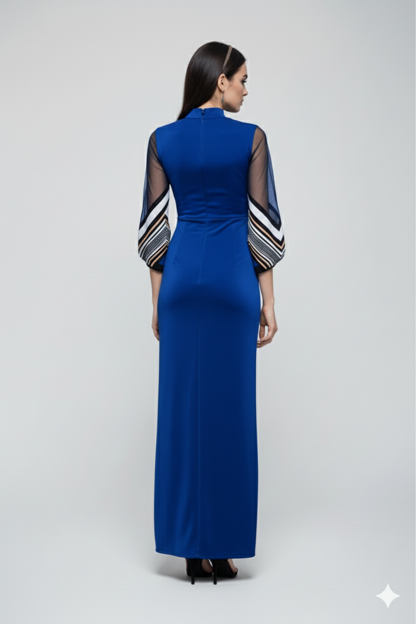 Image of فستان بتصميم هندسي باللون الأزرق الملكي - منتصف الليل