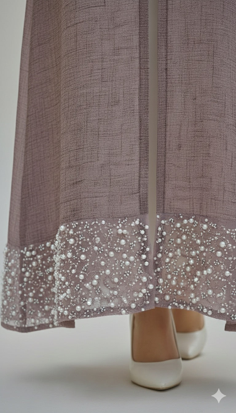 Image of عباية اللؤلؤ المحجبة – لون موف ترابي