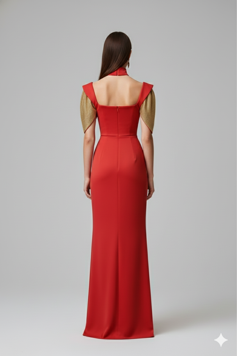 Image of فستان منحوت قرمزي – أحمر داكن
