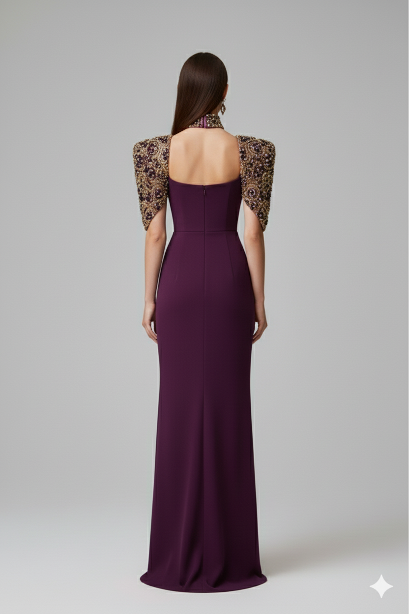 Image of فستان ريجال بلوم – لون برقوقي داكن